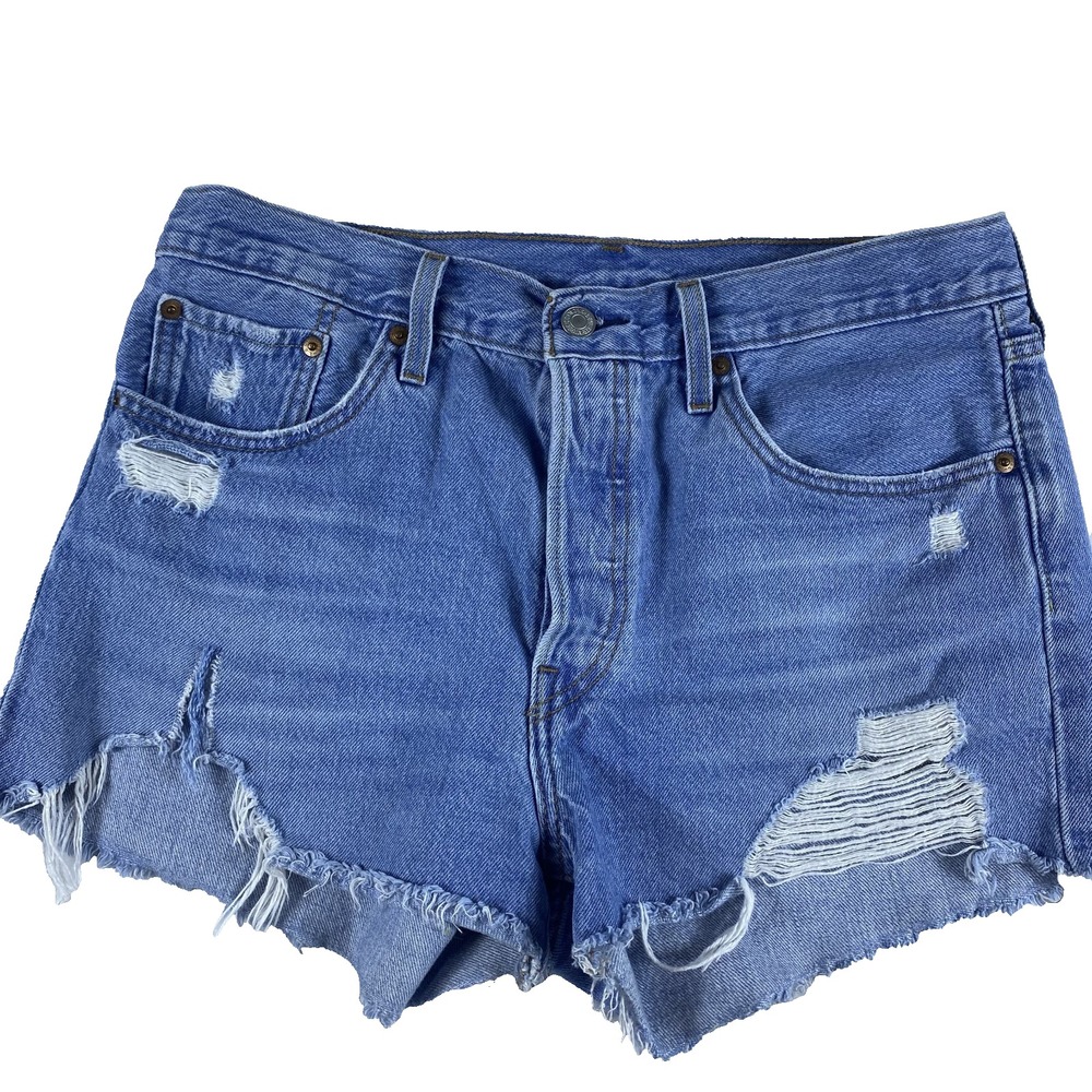 Levi's‎ 501 Denim Jean Short Women Sz 29 Cut Off Distressed Button Fly